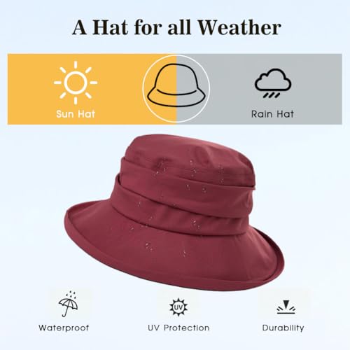 Women's Waterproof UPF 50+ Wide Brim Packable Rain Hat