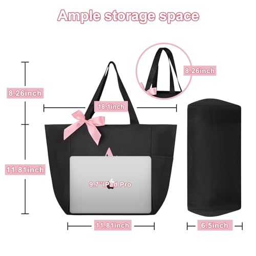 Tote Bag, A-Z Initial Monogrammed Waterproof Tote Bag, Bridesmaid Gifts for Women, Black and Pink (Y, Black)