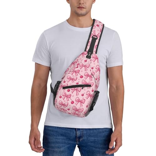 Sling Bag Pink Bows Cherry Hiking Daypack Crossbody Shoulder Backpack Travel Chest Pack for Men Women