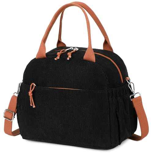 Lunch Bag for Women Cute Corduroy Lunch Tote Bags with Shoulder Strap Reusable Insulated Lunch Box Large Capacity Reusable Insulated Cooler for Work Picnic or Travel