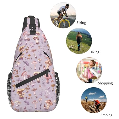 Sling Bag Mushrooms Vintage Botanical Hiking Daypack Crossbody Shoulder Backpack Travel Chest Pack for Men Women