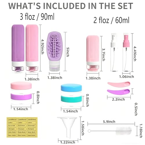 16 Pack Travel Bottles with Body Brush
