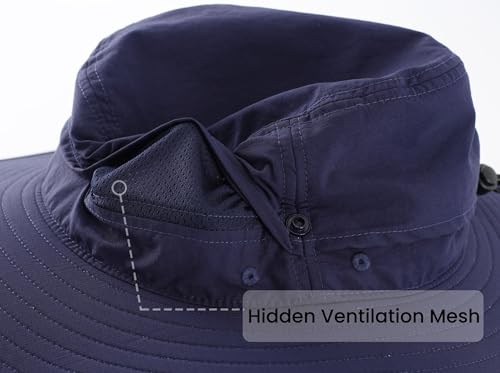UPF 50+ UV Protection Sun Hat for Men Women Waterproof Bucket Hat for Fishing Hiking Camping Safari Hat Navy Blue