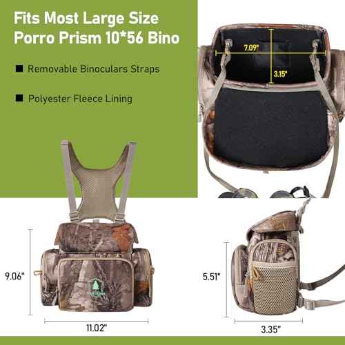 Large Capacity Binocular Chest Pack Bino Harness with Built in Rangefinder Pouch Water Resistant Rain Cover for Hunting