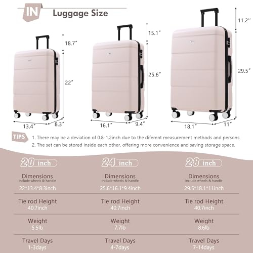 Luggage Sets of 3 Piece Carry on Suitcase Airline Approved (3 Count)
