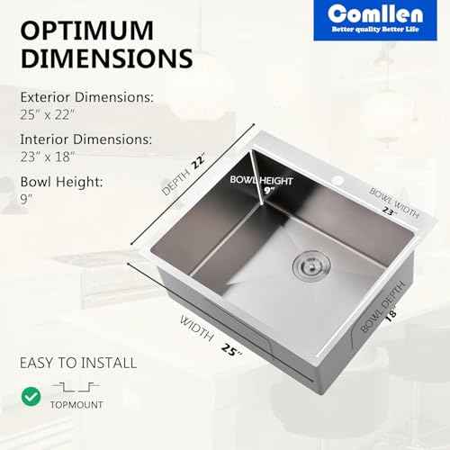25 x 22 Inch Drop In Kitchen Sink