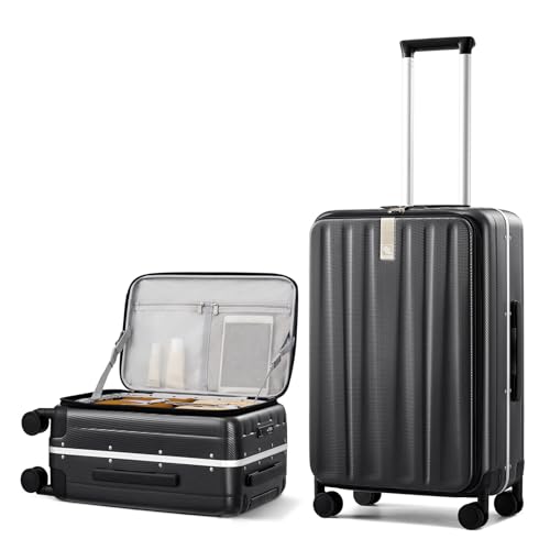 24 Inch Checked Luggage PC Hard Shell Suitcases for Travel Front Opening Aluminum Frame Travel Luggage Rolling Suitcase with Wheels