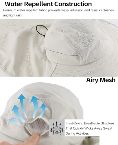 UPF 80+ Sun Hat for Men Women Wide Brim Sun Hat with Neck Flap Summer Safari UV Protection Gardening Fishing Hat Light Grey