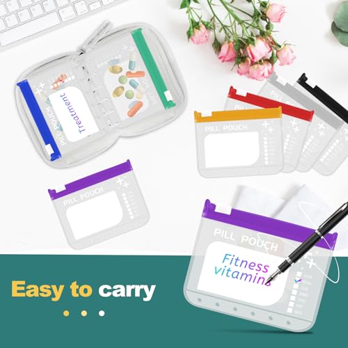A7 Waterproof Pill Organizer with 7 PCS L Size Zippered Pill Pouches for A7 Binder (7 Count)