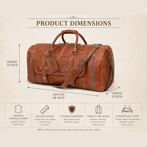 Cureo Duffle Leather Travel Bag for Women Men