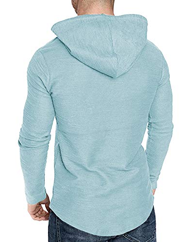 Mens Fashion Athletic Hoodies Sport Sweatshirt Solid Color Fleece Pullover Sky Blue 3X