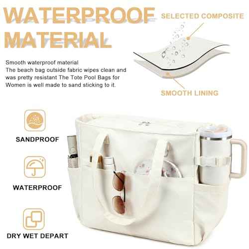 Waterproof Beach Tote Pool Bags for Women Ladies Extra Large Carry On Bag With Wet Compartment Fit 40oz Tumbler Holder Gym Travel Bag for Cruise