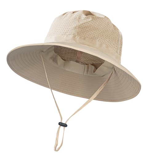 Sun Hat for Men Women Cooling Boonie Hats Breathable Wide Brim Fishing Bucket Hat Beach Hat Safari Hiking Garden Summer UV Protection Beige