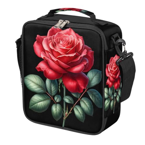 Red Rose Flower Kids Lunch Box for Girls Boys Reusable Insulated Lunch Bag for Kids Toddler Thermal Cooler Spacious Lunchbox with Shoulder Strap Lunchbag for School Work Picnic (print 26)
