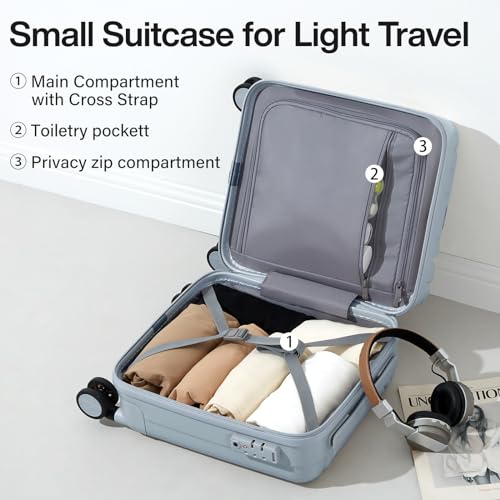 14 Inch Underseat Carry On Luggage with Wheels Hard Shell Suitcases Carry On Bag Lightweight Small Mini Suitcase Travel Luggage for Travel（Gray）