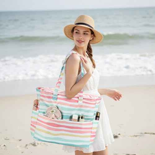 Waterproof Beach Tote Pool Bags for Women Ladies Extra Large Carry On Bag With Wet Compartment for Weekender Travel