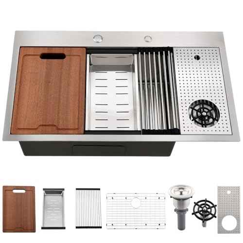33 Inch Drop In Kitchen Sink with Cup Washer Workstation
