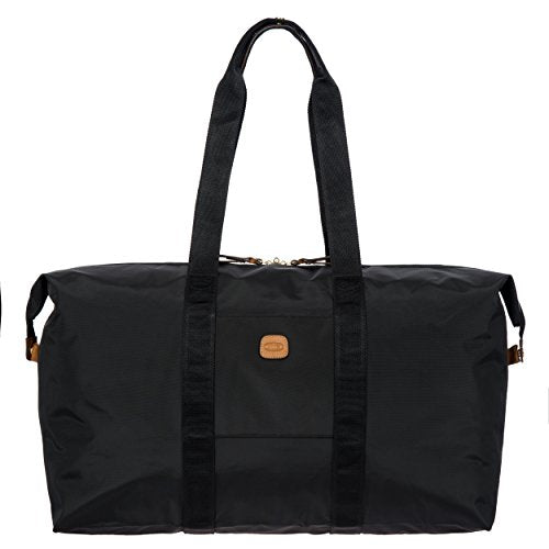 Bric’s X-Bag/X-Travel 2.0 Overnight Weekender Duffel, Water-Resistant Folding Carry-On with Leather Trim, Removable Shoulder Strap and Pass-Through Sleeve - Mini Bag Included – 22 Inch, Black