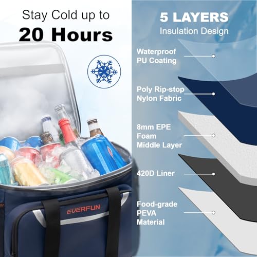 Large Soft Cooler Bag Insulated Cooler 48 Can Dual Compartments Collapsible Waterproof Leak (48 Count)