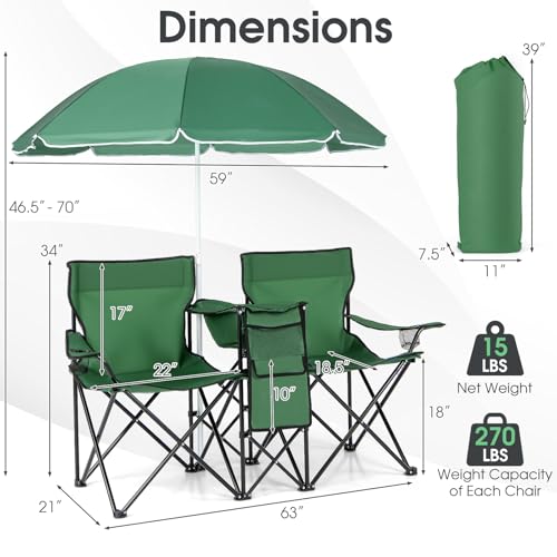 Double Camping Chair with Umbrella