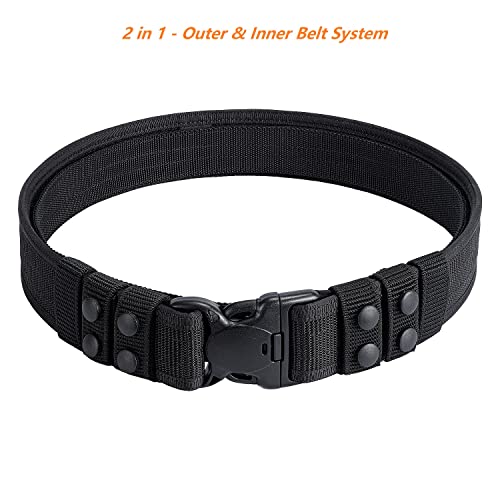 Duty Belt w Hook Lining 4 Keepers Police Law Enforcement Correctional Officer Security Black Nylon Outer Inner Belt M