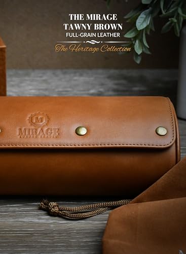 Watch Travel Case for Men Leather Watch Roll for Travel Organizer and Display Watch Case 3 Slots Full Grain Leather Tawny Brown (48 Count)