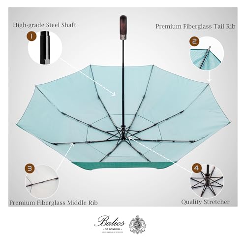 Folding Umbrella Real Wood Handle Herringbone Jade Green
