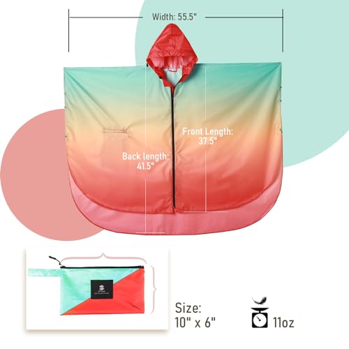 Adults Rain Poncho Waterproof Raincoat Women Gradient Hood with Pocket