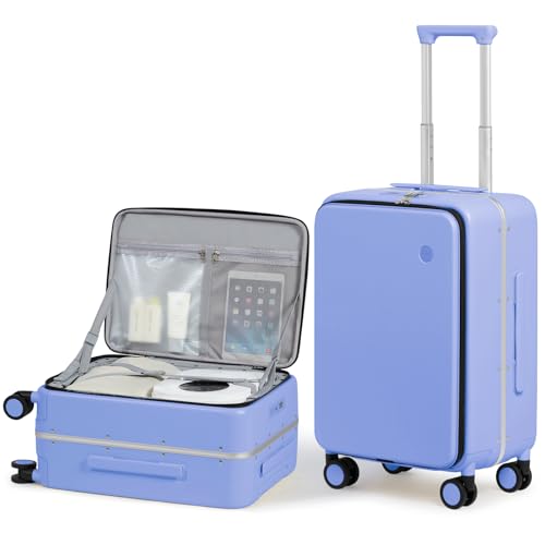 20 Inch Carry On Luggage 22x14x9 Airline Approved PC Hard Shell Suitcase Top Opening Aluminum Frame Travel Suitcases with Wheels
