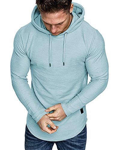 Mens Fashion Athletic Hoodies Sport Sweatshirt Solid Color Fleece Pullover Sky Blue X