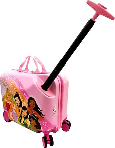 2-in-1 Kids 18” Suitcase & Ride-On Luggage -Lightweight Tow-Along Toddler Luggage With Wheels (Princess)