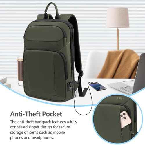 Backpack for Men Slim & Expandable Travel Laptop Backpack with USB Charging Port Water Resistant Anti