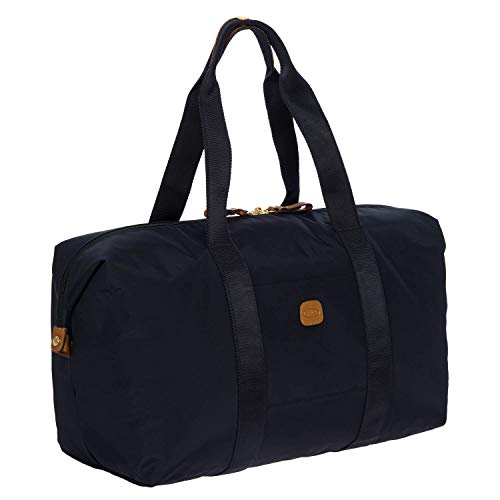 Bric’s X-Bag/X-Travel 2.0 Overnight Weekender Duffel, Water-Resistant Folding Carry-On with Leather Trim, Removable Shoulder Strap and Pass-Through Sleeve - Mini Bag Included – 18 Inch, Navy