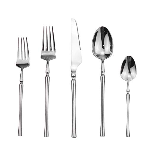 20 piece Silver Flatware Set 304 Stainless Steel Fork Spoon Cutlery Luxury Mirror Polished Silverware (4 Count)