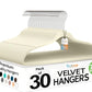 Premium Velvet Hangers 30 Pack Ultra Thin Non Slip Adult Felt Space Saving Suit Hanger for Closet Heavy Duty Coat Pants Jackets Dress Hangers 360° Swivel Hook Hold Upto 10 lbs Ivory (30 Count)