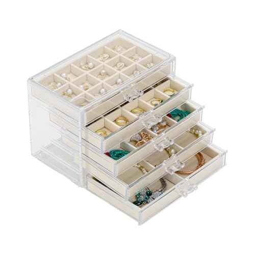 Acrylic Jewelry Organizer Box with 5 Drawers
