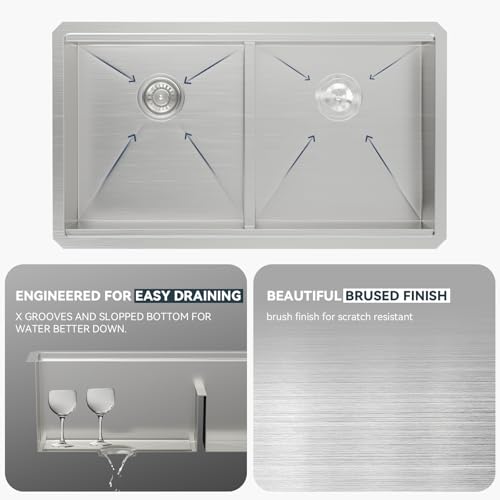 30 Double Bowl Kitchen Sink 30x19 Inch Undermount Sink Low Divide Workstation Double Bowl 50