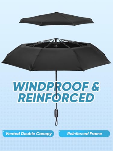 Windproof Travel Umbrellas for Rain and Sun (2 Count)