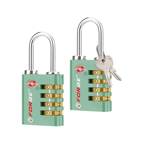 Dual-Opening: Key or Combination Access Lock, TSA Approved Locks for Luggage, Pelican case, Travel, Gym, School, Stainless Steel Shackle. (Green, 2 Pk) (2 Count)