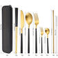 6 Pieces Stainless Steel Flatware Set Portable Reusable Cutlery Set Travel Utensils Set Including Chopsticks Knife Fork Spoon Straws Cleaning Brush Dishwasher Safe (6 Count)