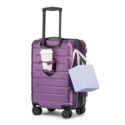 Carry On Luggage 22x14x9 Airline Approved with TSA Lock Hardshell Expandable 20 Inch Luggage Carry On Suitcase with Wheels Small Travel Rolling Luggage with Cup Holder for Women Dark Purple