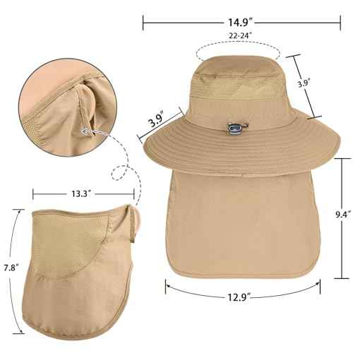 Sun Hats for Men Women Fishing Hat UPF 50+ Face Cover Wide Brim Bucket Hats Summer UV Protection Safari Hat with Neck Flap