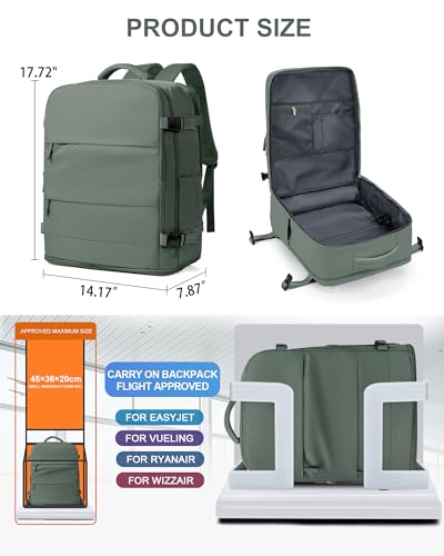 Large Travel Backpack Carry On for Women Man Waterproof Gym Backpacks Mochila de Viaje Teacher Travel Bag Essentials Personal Item Backpack Rucksack Airplane Accessories Must Haves Olive Green