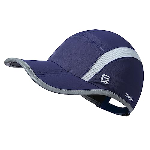 Baseball Cap Nylon Running Cap Outdoor Sports Hat for Men Women Adjustable Quick Drying Reflective Foldable UPF50+ Breath Mesh Water Repellency Race Performance Lightweight Navy