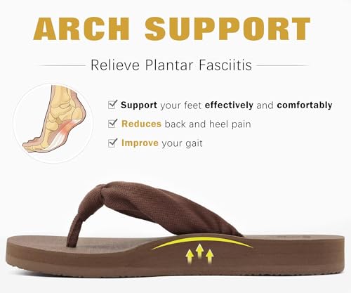 Flip Flops for Women Arch Support Summer Beach Sandals Brown Size 12