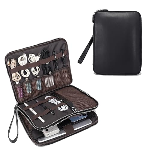 Full Grain Leather Travel Cable Accessories Bag