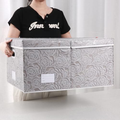 Jumbo Collapsible Storage Boxes with Lids Fabric Decorative Storage Bins Cubes Organizer Baskets with Cover Handles Divider for Bedroom Closet Living Room 23.2x15.7x11.8 Inch 3 Pack (3 Count)