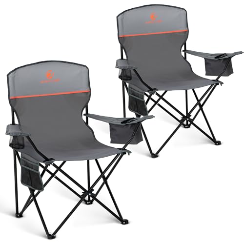 2 Pack Folding Camping Chairs Outdoor Lawn Chair Support 250lbs Gray (2 Count)