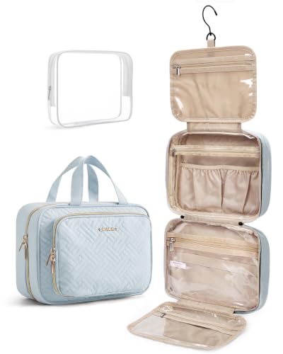 Toiletry Bag Hanging Travel Makeup Organizer with TSA Approved Transparent Cosmetic Bag Makeup Bag for Full Sized Toiletries (2 Count)
