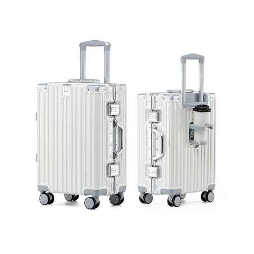 24 Inch Checked Zipperless Luggage with Cup Holder